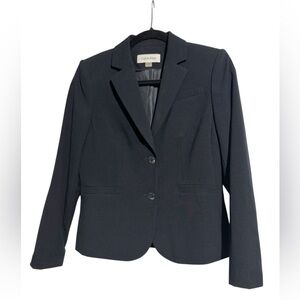 Calvin Klein Blazer 2 button Navy Blue Shoulder Pads Satin Lined Size 4